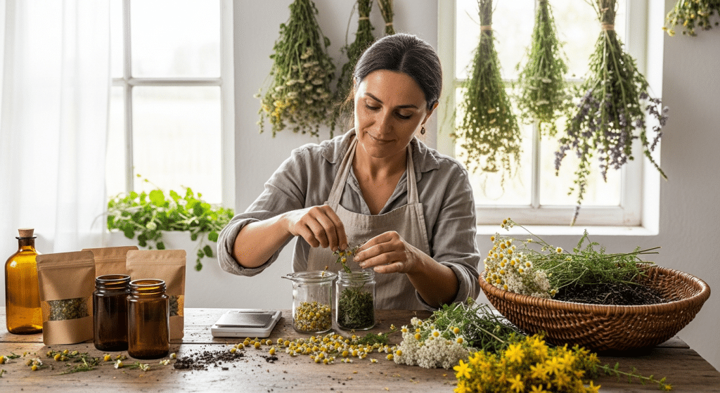 HerbClinic gyógynövénykeverék készítése vidéki műhelyben